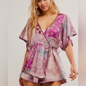 Free People Oasis Flowy Wrap Romper Small & Medium Dawn Pink NWT$98